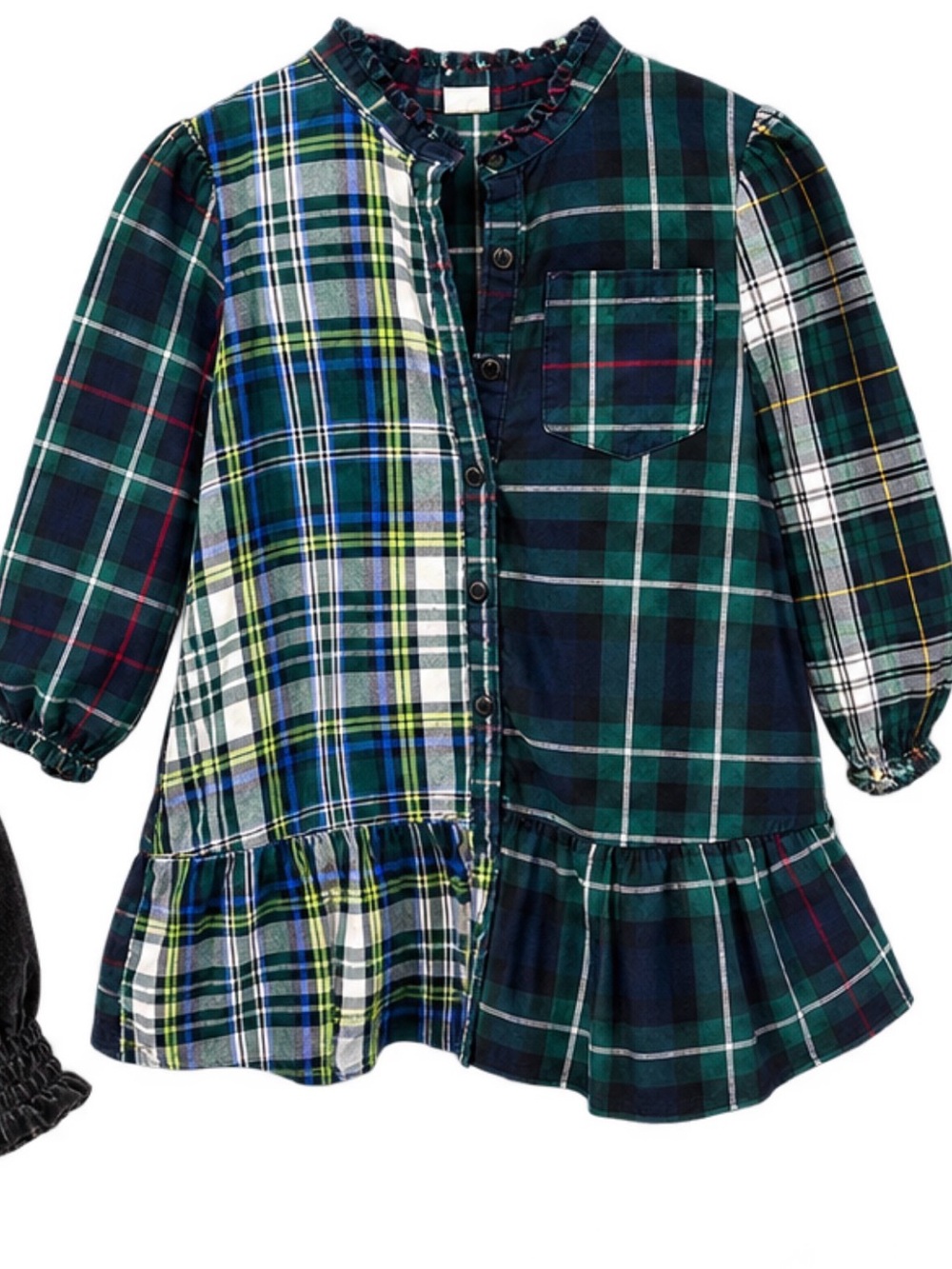GAP Girls Green and Navy Plaid Ruffle-Hem Dress size 4T, VGUC